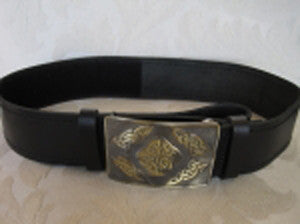 Smooth Belt & Antique Brass Celtic Square Buckle - Kiltmart display picture 2