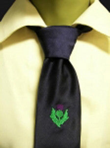 Blue with Embroidered Thistle Tie