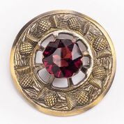 Large Red Stone Brooch (Antique Brass)