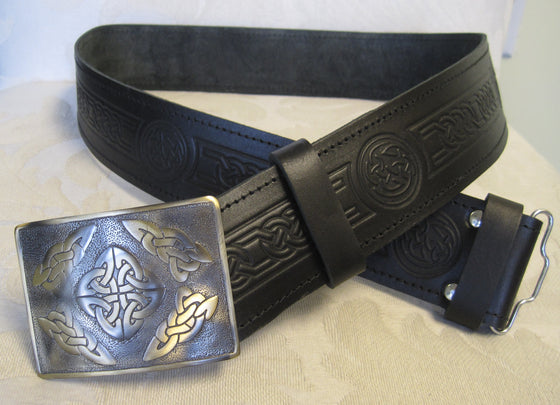 Embossed Celtic Knot Belt & Antique Brass Celtic Square Buckle