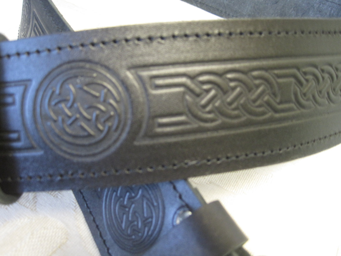 Embossed Celtic Knot Black Leather Belt