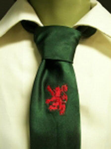 Green with Embroidered Rampant Lion Tie