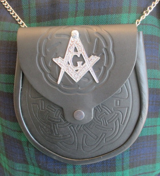 Masonic & Black Embossed Leather Sporran