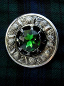 Large Green Stone Antique Nickel Brooch