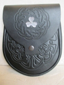 Shamrock & Black Embossed Leather Sporran