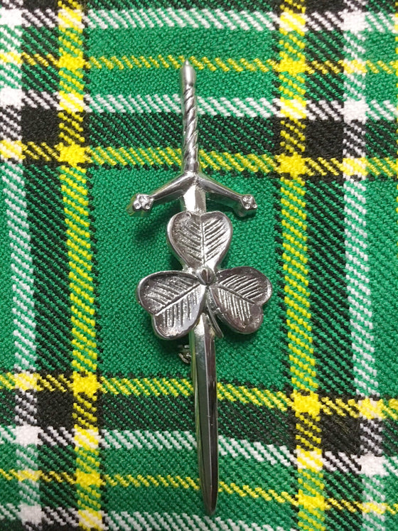 Irish Shamrock Kilt Pin (Chrome Finish)